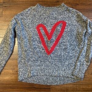 LOFT Heather Gray Sweater with Red Heart Design Sz XS Valentine’s Day